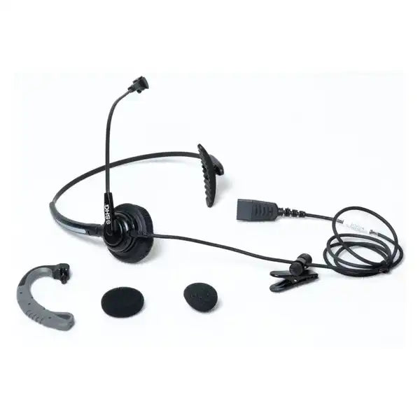 SHG S 134-CON lightweight convertible mono call center headset with Quick Disconnect, passive noise-canceling microphone, and over-the-head or over-the-ear design